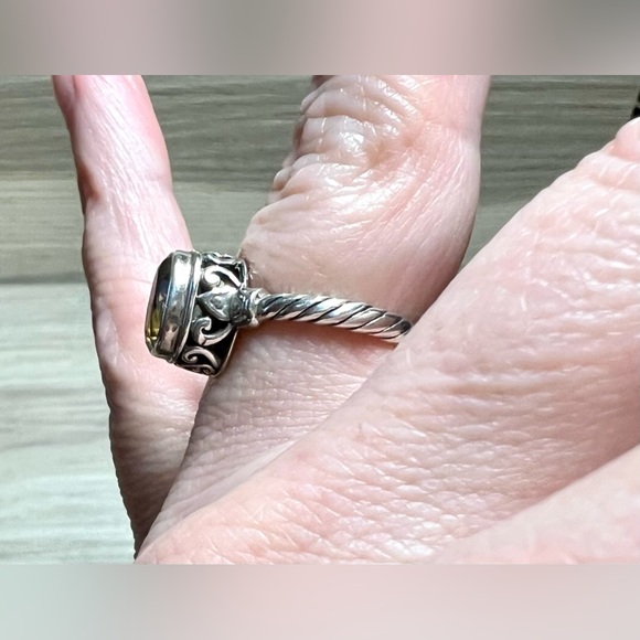 Vintage Designer Signed M ID Sterling Silver Twisted Cable Citrine Ring, Size 5 - Picture 10 of 11